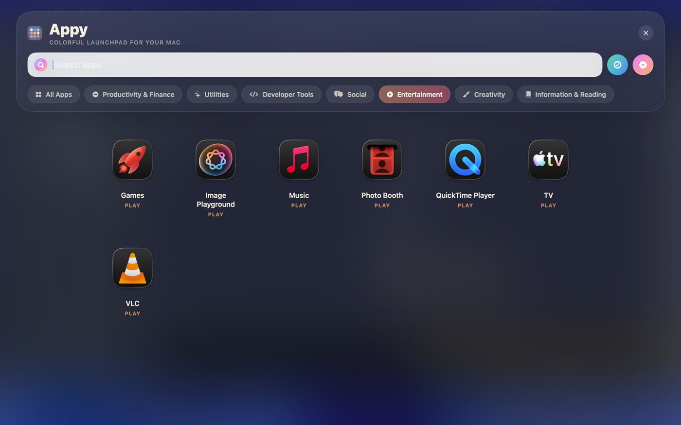 Appy entertainment category