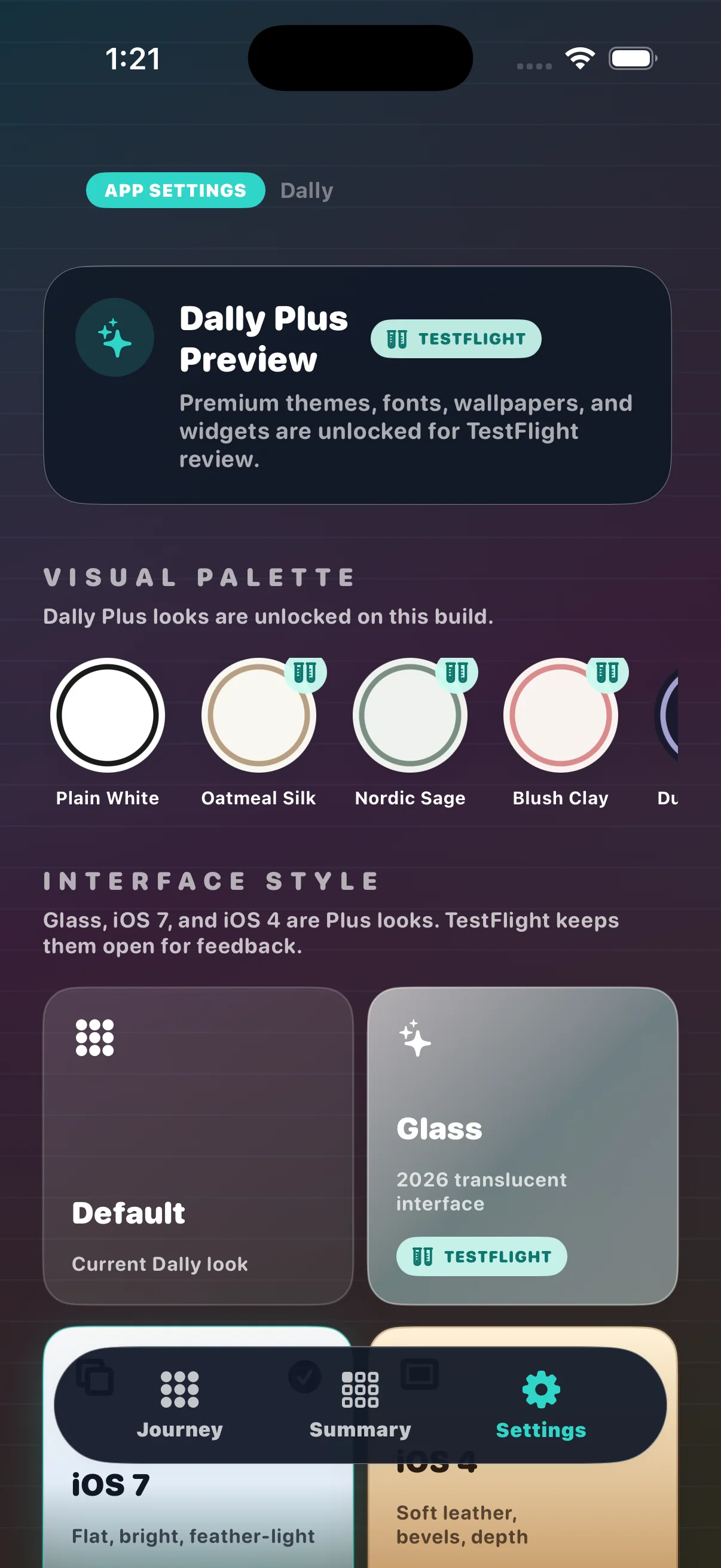 Themes and settings in Dally 365